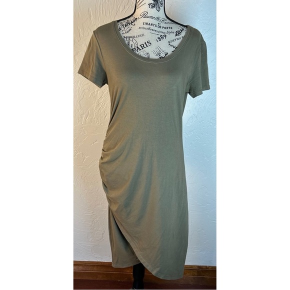 Michael Stars Olive Green Crewneck Fitted Cinched Short Sleeve Dress, Medium - Picture 1 of 9